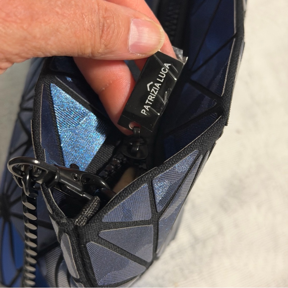 Patrizia Luca blue geometric pattern black chain shoulder bag purse - Picture 6 of 12
